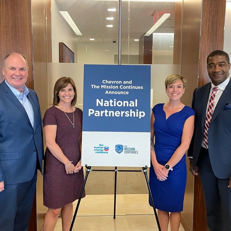 James Gillen, CFRE with Susan Thaxton, Milissa Gruber and executives with Chevron to announce new national partnership