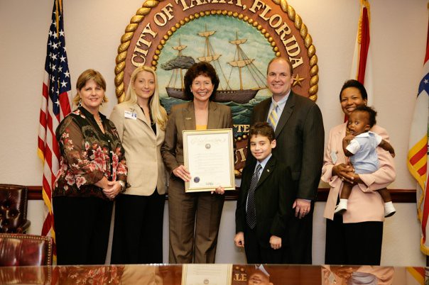 James Gillen, CFRE, receiving a proclamation from former Tampa Mayor, Pam Iorio